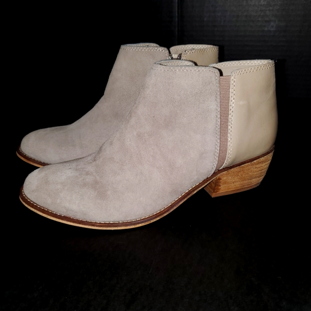Dune London Penelope ankle booties. Size 7. Suede Taupe/cream.